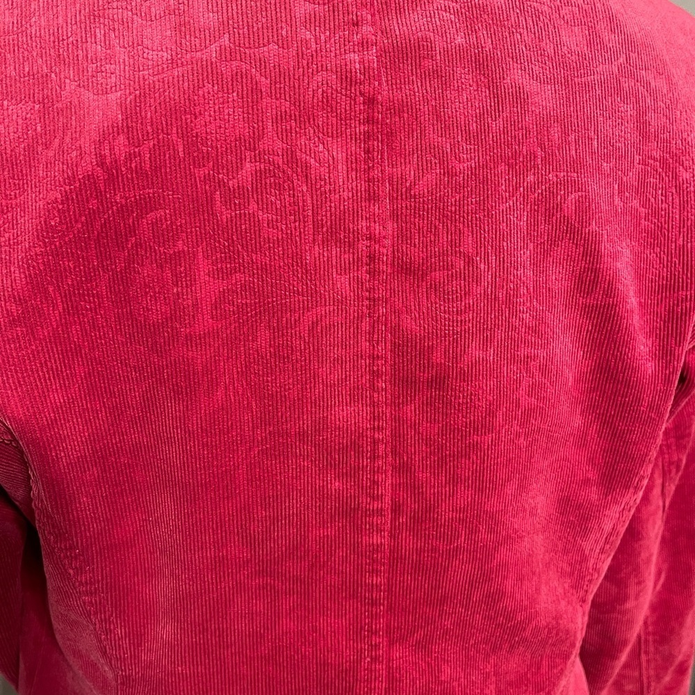 Chico’s Pink Corduroy Jacket Floral Embossed Artsy Quiet Luxury Size 0 Small - Picture 6 of 10
